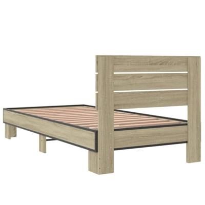 Bedframe bewerkt hout en metaal sonoma eikenkleurig 75x190 cm Bedframe bewerkt hout en metaal sonoma eikenkleurig 75x190 cm