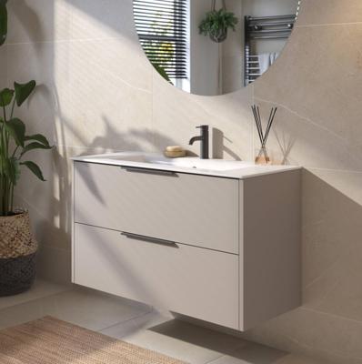 Saqu Lima badmeubel incl. glans witte keramische wastafel 100x46x61cm mat greige - mat zwarte greep