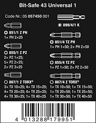 Wera Bit-Safe 43 Universal 1, 43 -delig - 1 stuk(s) - 05057450001