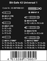 Wera Bit-Safe 43 Universal 1 05057450001 Bitset 43-delig Kruiskop Pozidriv, Kruiskop Phillips, Binnen-Torx Torsion zone - thumbnail