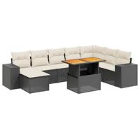 9-delige Loungeset met kussens poly rattan zwart - thumbnail