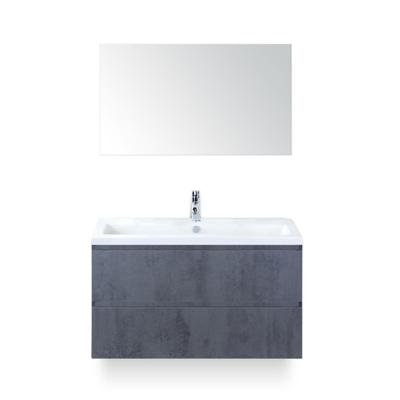 Vogue Badmeubelset 100 cm - Greeplijst in kleur - Beton Antra - Keramische Wastafel Wit 1 kraangat - met Spiegel