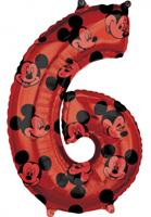 Folieballon Cijfer 6 Mickey Mouse Rood (66cm) - thumbnail