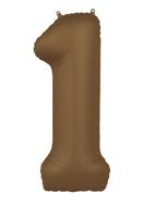 Folieballon Cijfer 1 Bruin Mat (86cm) - thumbnail