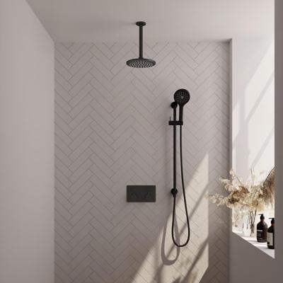 Brauer Black Edition Thermostatische Regendoucheset Inbouw - Hoofddouche 20 cm - Met Drukknoppen - Handdouche 3 Standen - Doucheslang - Geintegreerde Glijstang - Mat Zwart
