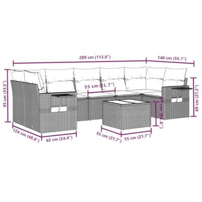 8-delige Loungeset met kussens poly rattan zwart - thumbnail