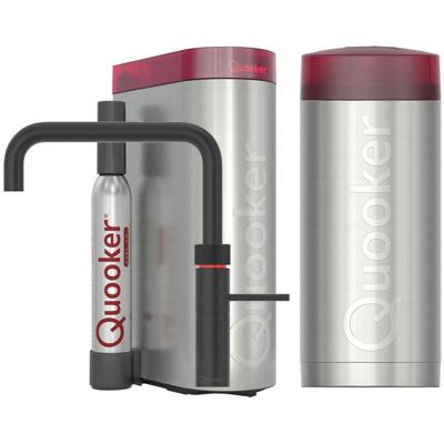 Quooker Fusion Square Keukenkraan Set - Kokend Warm- en Koud Water - Zwart - Inclusief COMBI Reservoir & CUBE - Direct Gekoeld Bruisend Water