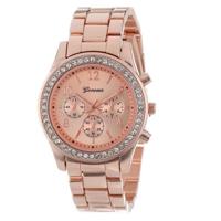 Vrouwen legering Diamond Atainless stalen gordel horloge (Rose goud met diamant) - thumbnail