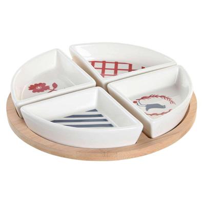 Set voor voorgerechtjes DKD Home Decor 21,5 x 21,5 x 1 cm Rood Blauw Wit Keramiek Mediterrane Huizen