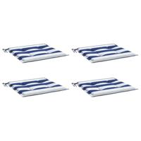 Tuinstoelkussens 4 st gestreept 50x50x3 cm stof wit en blauw - thumbnail
