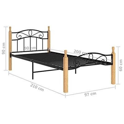 VidaXL Bedframe metaal en massief eikenhout zwart 90x200 cm VidaXL Bedframe metaal en massief eikenhout zwart 90x200 cm