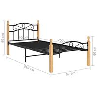 Bedframe metaal en massief eikenhout zwart 90x200 cm - thumbnail