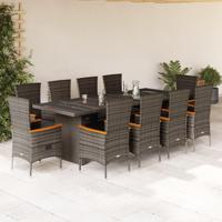 11-delige Tuinset met kussens poly rattan grijs - thumbnail