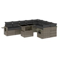 10-delige Loungeset met kussens poly rattan grijs - thumbnail
