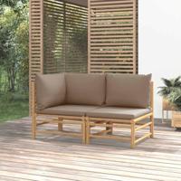 2-delige Loungeset met kussens bamboe taupe - thumbnail