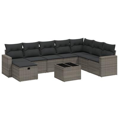 8-delige Loungeset met kussens poly rattan grijs