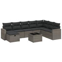 8-delige Loungeset met kussens poly rattan grijs - thumbnail