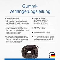 as - Schwabe 60371 Rubberen Verlengkabel met Beschermende Contactspoel Plug, IP44, 230 V/16 A, 10 meter Kabellengte, Zwart - thumbnail