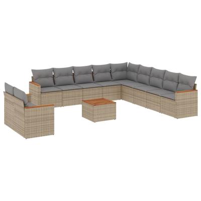 11-delige Loungeset met kussens poly rattan gemengd beige