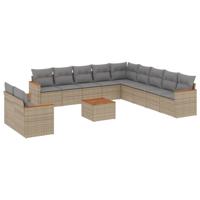 11-delige Loungeset met kussens poly rattan gemengd beige - thumbnail