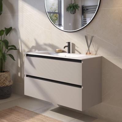 Saqu Gaia badmeubel incl. glans witte keramische wastafel 100x46x61cm mat greige - zwarte greeplijst Saqu Gaia badmeubel incl. glans witte keramische wastafel 100x46x61cm mat greige - zwarte greeplijst