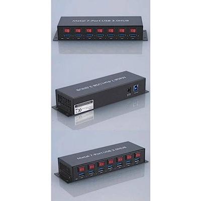 Renkforce RF-3269622 USB 3.2 Gen 1-hub 7 poorten Met metalen behuizing, Individueel schakelbaar, Voor wandmontage Zwart - thumbnail