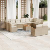 13-delige Loungeset met kussens poly rattan beige - thumbnail