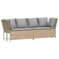 Tuinbank met kussens poly rattan beige - thumbnail