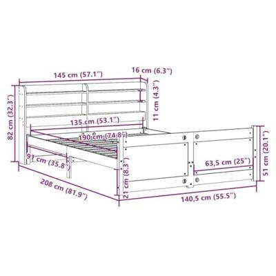 Bedframe met hoofdbord massief grenenhout wit 135x190 cm
