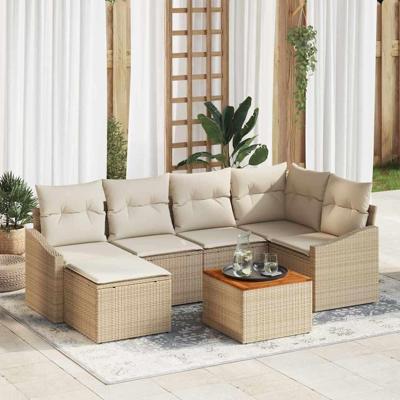 Tuinbankenset met kussen 7 pcs Beige poly rattan