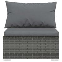 Tuinmiddenbank met kussens poly rattan grijs - thumbnail