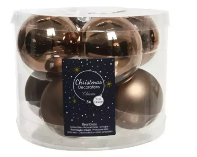 Decoris kerstballen glas 8st Walnoot 7cm Decoris kerstballen glas 8st Walnoot 7cm