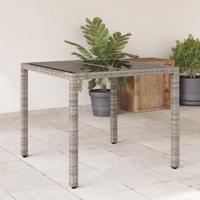 Tuintafel met glazen blad 90x90x75 cm poly rattan grijs - thumbnail