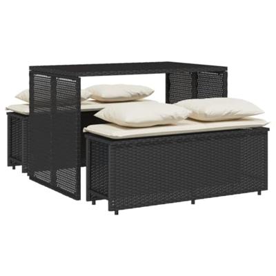 3-delige Tuinset met kussens poly rattan zwart