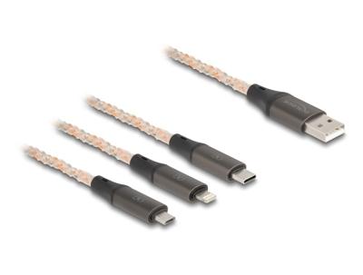 Delock USB-kabel USB 2.0 USB-A stekker, USB-C stekker, USB-micro-B stekker, Apple Lightning stekker 1.20 m Transparant 88158 - thumbnail
