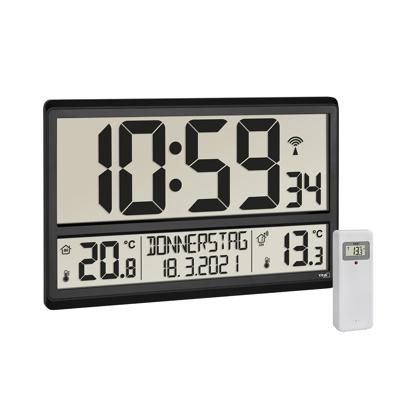 TFA Dostmann 60.4521.01 Wandklok Zendergestuurd 36 cm x 2.8 cm x 23.5 cm Zwart Groot display