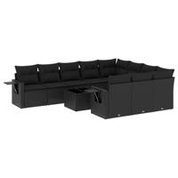 11-delige Loungeset met kussens poly rattan zwart - thumbnail