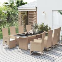 9-delige Tuinset met kussens poly rattan beige - thumbnail