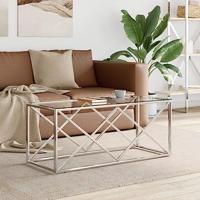Salontafel 110x45x45 cm roestvrij staal en glas - thumbnail