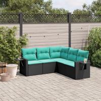 5-delige tuinbankset met kussens van zwart polyrotan - thumbnail