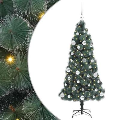 VidaXL Kunstmatige voorverlichte kerstboom met ballenset groen 150 cm