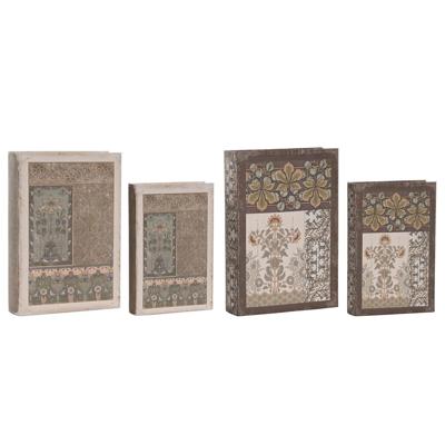 Decoratieve Doos Home ESPRIT Beige Kastanjebruin Hout MDF (2 Stuks)