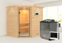Karibu | Mia Sauna met Dakkraag | Helderglas Deur | Biokachel 9 kW Externe Bediening - thumbnail