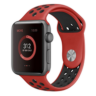 Sportbandje - Maat: S/M - Rood + Zwart - Geschikt voor Apple Watch 44mm / 45mm / 46mm / 49mm - thumbnail