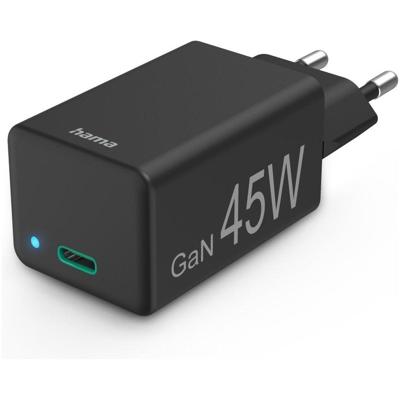 Hama Fast Charger USB-C PD/QC/GaN Super-Mini Charger 45 W Oplader Zwart Hama Fast Charger USB-C PD/QC/GaN Super-Mini Charger 45 W Oplader Zwart
