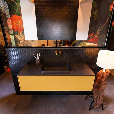 Badkamermeubelset Mondiaz Erin 120 cm met 1 Lade met RIDGE Wastafel Midden Urban Zonder Kraangaten Greeploos Mat Ocher Badkamermeubelset Mondiaz Erin 120 cm met 1 Lade met RIDGE Wastafel Midden Urban Zonder Kraangaten Greeploos Mat Ocher