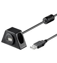 Goobay 93351 USB-verlenging incl. houder voor MP3 autoradio, USB 2.0 type A verlengkabel, 480 Mbits USB-kabel, zwart, 2 meter