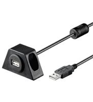Goobay 93351 USB-verlenging incl. houder voor MP3 autoradio, USB 2.0 type A verlengkabel, 480 Mbits USB-kabel, zwart, 2 meter - thumbnail