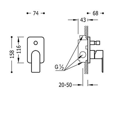 Douchekraan Inbouw Tres Loft Colors 1-Hendel met Omstel Mat Zwart