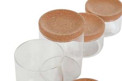 Set van Potjes Home ESPRIT Transparant Natuurlijk Kurk Borosilicaatglas